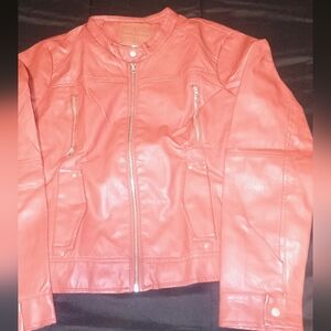 Vintage Miss London Sz XL Red Pleather Cafe Racing Jacket.